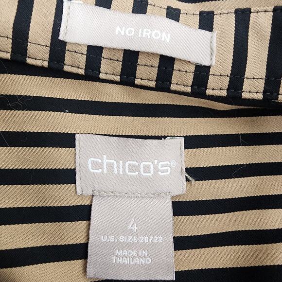Chico's Women's No Iron Sateen Imperial Stripe Shirt 20/22 Black Neutral Button - Picture 9 of 11